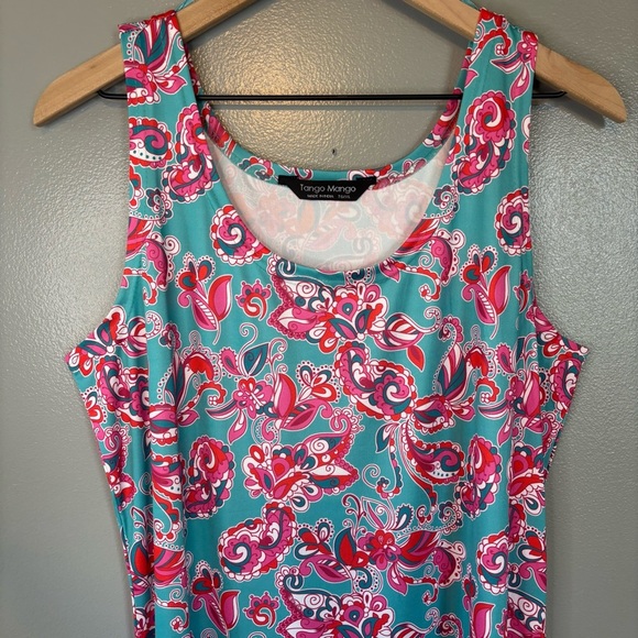 Tango Mango XL Smooth Stretch Sleeveless Tank Dress Pink Blue Paisley Floral - Picture 2 of 5